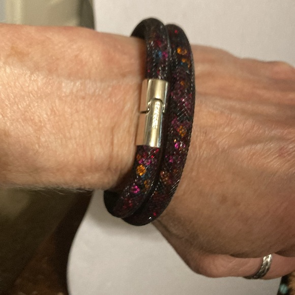 Swarovski choker / twist bracelet black mesh easy closure . Tiny crystal - Picture 7 of 8